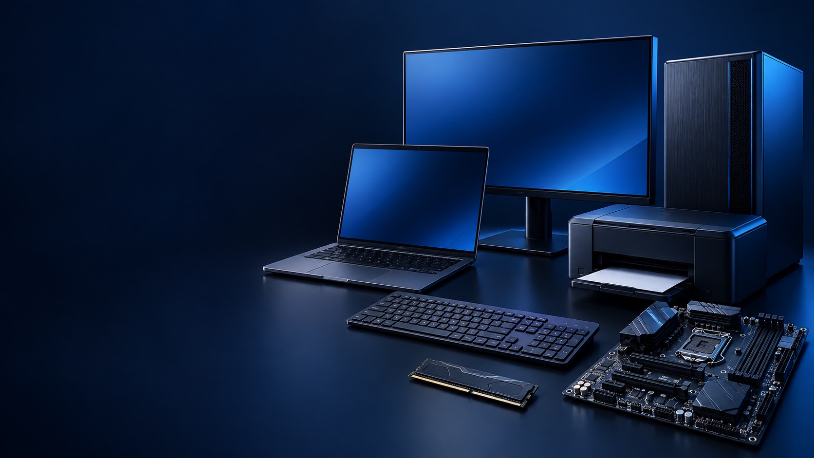 Desktop computer and components. Illustrative image.